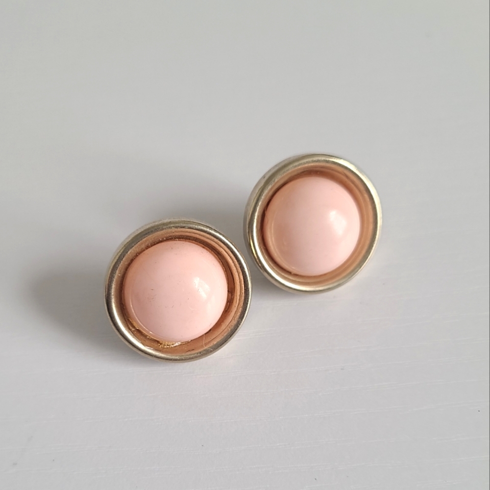 Vintage Gold-Tone Earrings with Soft Pink Domes